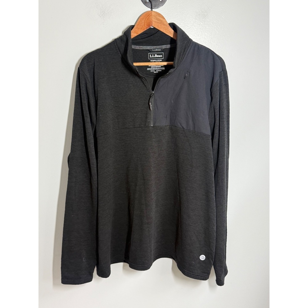 LL Bean Mens Slightly Fitted Quarter Zip Pullover Black Heather XL 513153